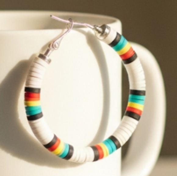 Polymer Clay Round Circle Colorful Medium Hoop Heishi Earrings. 2.0 Inches - Picture 6 of 6